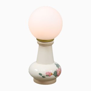 Mid-Century Italian Floral Table Lamp in Ceramic and Opaline