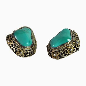 Turquoise and Sterling Silver Ear Clips by Erik Poul Fenster, Denmark, 1960s, Set of 2