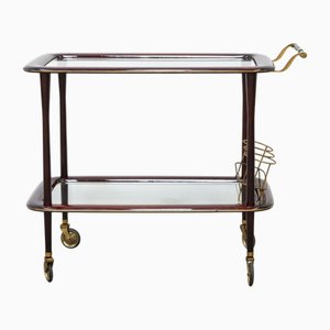 Carrito de bar vintage de madera lacada y latón, años 50