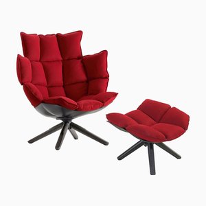 Set of Husk Swivel Lounge Chair and Ottoman by Patricia Urquiola for B&B Italia, 2013