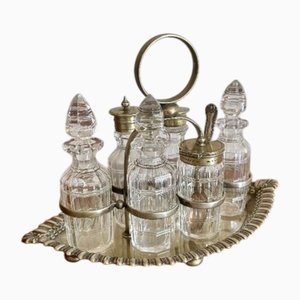 Vinagrera eduardiana antigua bañada en plata, 1900. Juego de 7