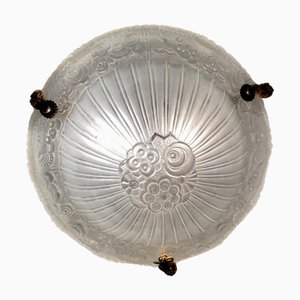 French Glass Ceiling Light sign by George Leleu, 1930