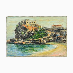 Pino Romanò, View of Scilla, Oil Painting, 1990s
