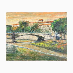 Pino Romanò, View of the Tiber (Rome), Oil Painting, 1990s