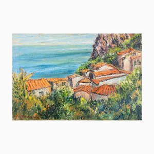 Pino Romanò, View of Scilla, Oil Painting, 1990s
