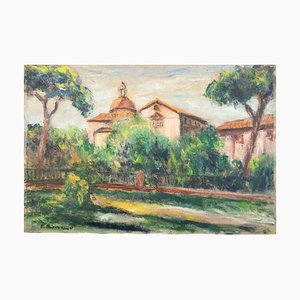 Pino Romanò, View of Celio (Rome), Oil Painting, 1990s