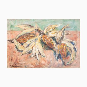Pino Romanò, Still Life with Three Corn Cobs, Oil Painting, 1990s