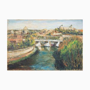 Pino Romanò, The Tiber from Aventino Hills (Rome), Oil Painting, 1990s