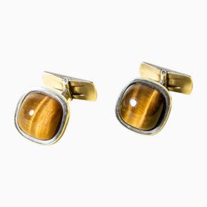 Vintage Silver and Tigereye Cufflinks by Arvo Saarela, 1963, Set of 2