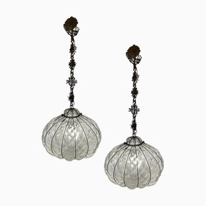 Venetian Murano Glass Lanterns, 1980s, Set of 2