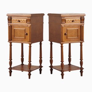 Antique Bedside Table with Marble Top and Marble Lining, 1890s