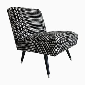 Mid-Century Modern Slipper Chair in Geometric Cotton Fabric, Former Yugoslavia, 1950s