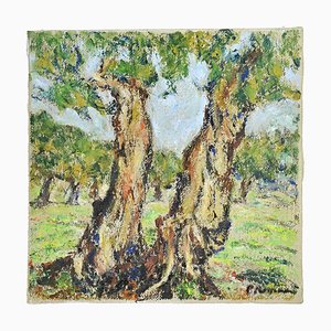 Pino Romanò, Olive Grove, Oil Painting, 1990s