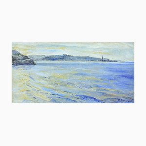 Pino Romanò, Winter Afternoon on the Strait of Messina, Oil Painting, 1990s