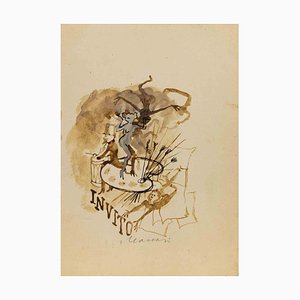 Mino Maccari, Invitation, Watercolor on Paper, 1950s