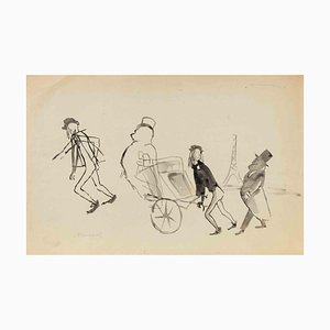 Mino Maccari, Souvenir de Paris, Artwork on Paper, 1950s