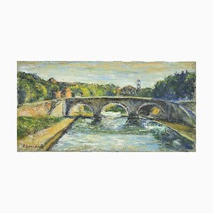 Pino Romanò, Blick auf den Tiber bei Ponte Cestio..., Ölgemälde, 2000
