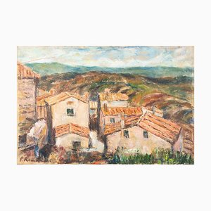 Pino Romanò, Houses in the Hills, Oil Painting, 1990s