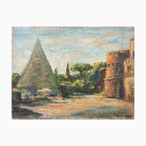 Pino Romanò, View of Piazzale Ostiense, Rome, Oil Painting, 1990s