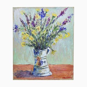 Pino Romanò, Jug and Flowers, Oil Painting, 1990s