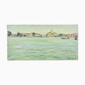 Pino Romanò, October in the Venice Lagoon, Oil Painting, 1990s