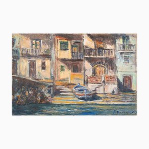 Pino Romanò, Boat Ashore, Oil Painting, 1990s