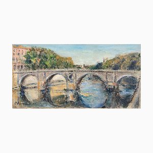 Pino Romanò, View of Ponte Sisto, Rome, Oil Painting, 1990s