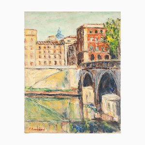 Pino Romanò, View of Ponte Sisto, Oil Painting, 1999