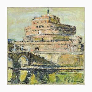 Pino Romanò, View of Castel Sant'Angelo, Rome, Oil Painting, 1990s