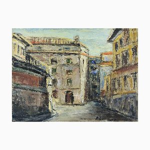 Pino Romanò, Square in Rome, Oil Painting, 1990s