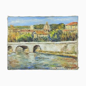 Pino Romanò, Bridge on the Tiber (View of Rome), Oil Painting, 1990s