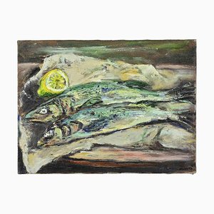 Pino Romanò, Still Life with Fishes and Lemon, Oil Painting, 1990s