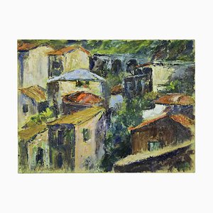 Pino Romanò, Houses in the Countryside, Oil Painting, 1990s