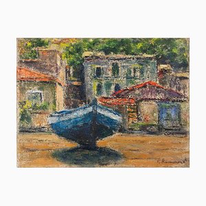 Pino Romanò, Boat, Oil Painting, 1990s