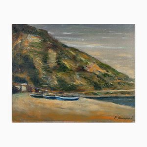 Pino Romanò, Seaside in Calabria, Oil Painting, 1989