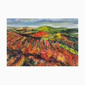 Pino Romanò, Vineyard in Autumn, Oil Painting, 1999