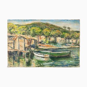 Pino Romanò, La Capanna del Pescatore, Oil Painting, 1990s