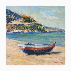 Pino Romanò, View of Scilla, Oil Painting, 1990s