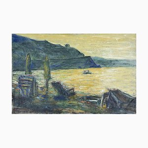 Pino Romanò, Sunset on the Beach, Oil Painting, 1998