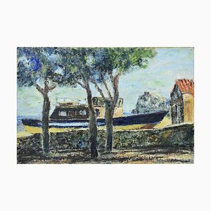 Pino Romanò, Boats, Oil Painting, 1990s