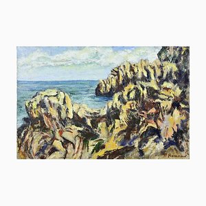 Pino Romanò, Rocks and Sea, Oil Painting, 1990s