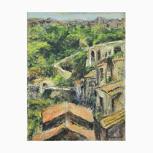 Pino Romanò, Houses in the Hills, Oil Painting, 1990s