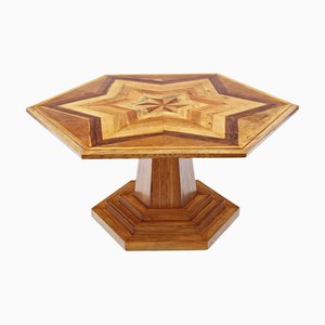 Tavolo da pranzo vintage esagonale in parquet, anni '80