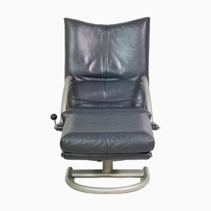 BMP 418 Drehsessel & Fußhocker aus Leder von Rolf Benz, 1980er
