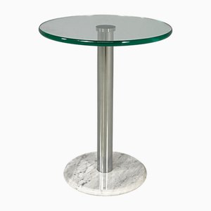 Italian Modern Round Glass, Steel and Marble Coffee Table, 1980s