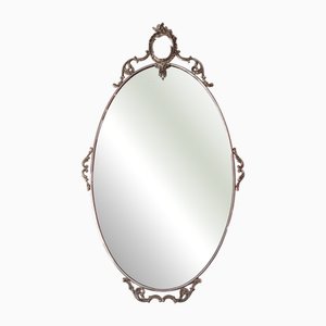 Mid-Century Oval Wall Mirror in Brass with Angel Friezes, Italy, 1977