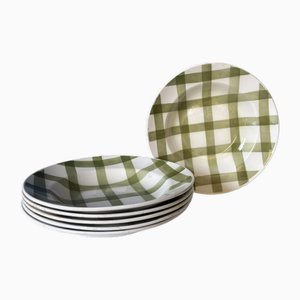 Grüne Vintage Steingut Tischdecken Suppenteller von Moulin des Loups, 6 . Set