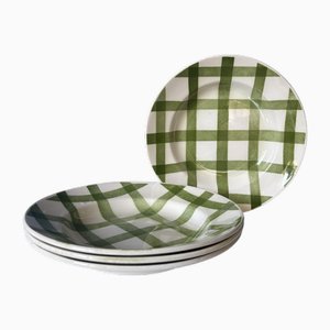 Vintage Green Square Soup Plates from the Moulin Des Loups Earthenware Factory, Set of 4