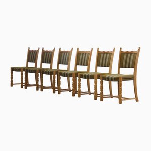Sillas de comedor brutalistas danesas modernas de roble de Henning Kjærnulf, años 60. Juego de 6