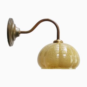 French Yellow Glass Brass Clichy Wall Lamps